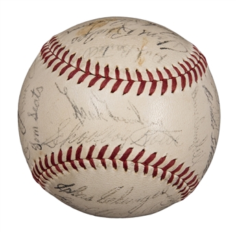 1940 American League Champion Detroit Tigers Team Signed OAL Harridge Baseball With 28 Signatures Including Greenberg, Newhouser, Gehringer & Averill (Beckett)